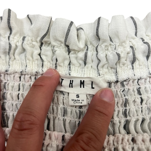 THML Flounce White Stripe Colorful Off-Shoulder Top Women’s Size Small - Picture 11 of 14